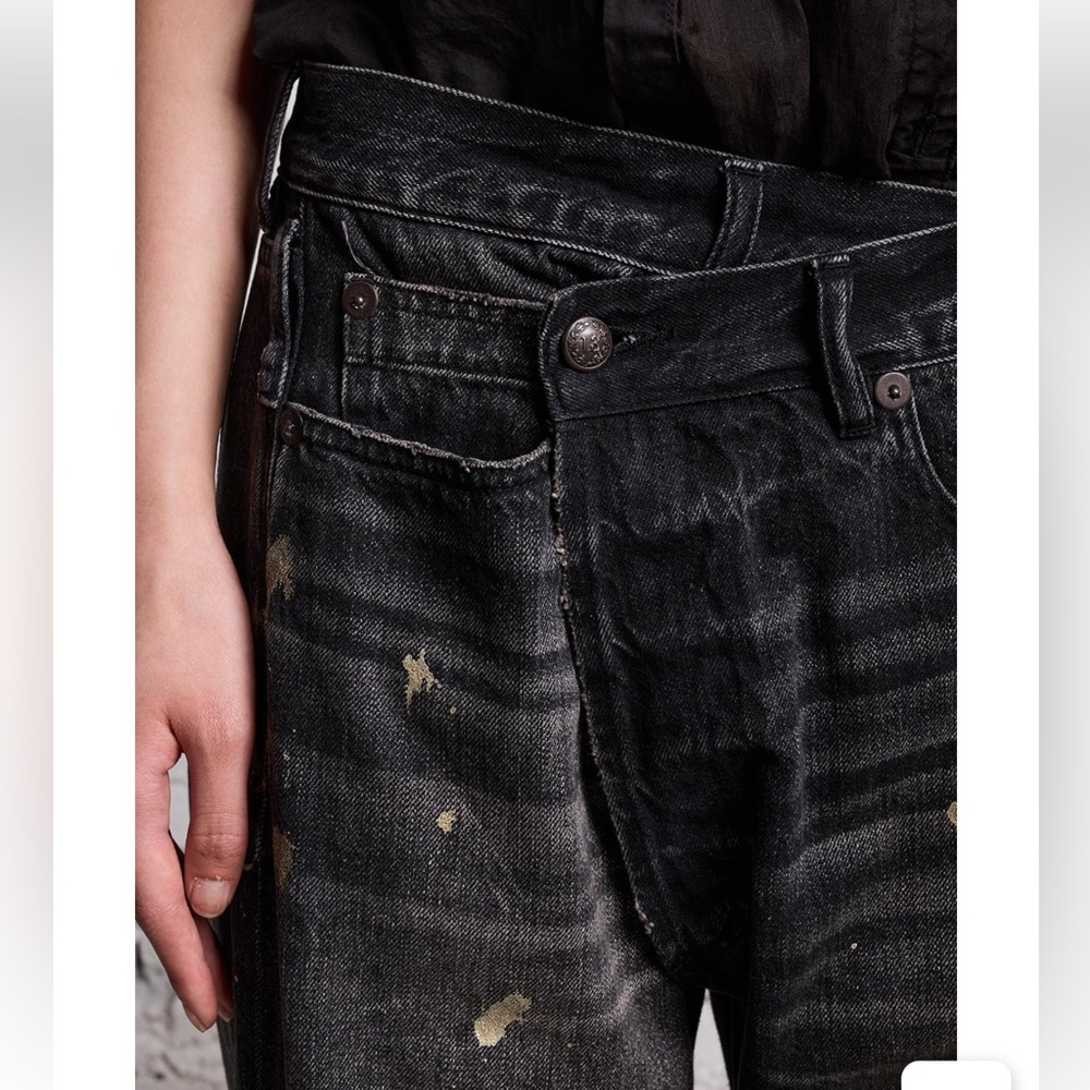 NWT R13 GOLD SPLATTER CROSSOVER JEAN - ETON SELVEDGE BLACK, 28 - Picture 7 of 9